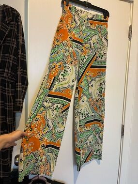 Zara Orange Paisley Wide Leg Pants